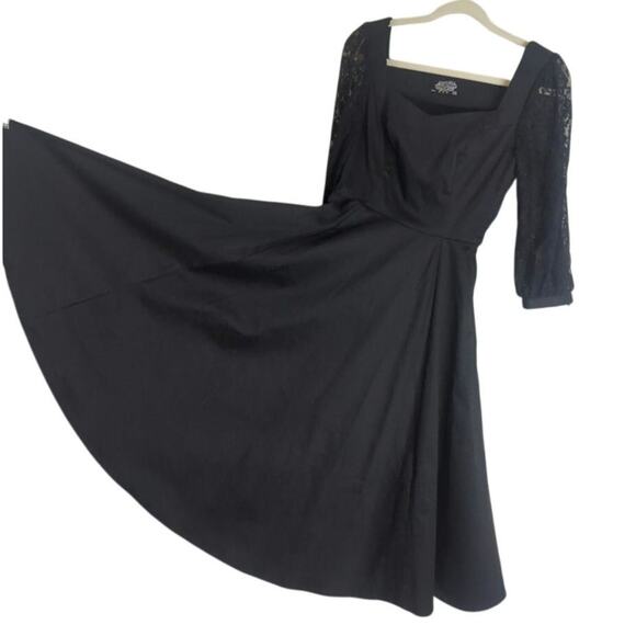 Hearts & Roses Black Pinup Fit and Flare Dress Sweetheart Neckline Women's 4 - Picture 6 of 8